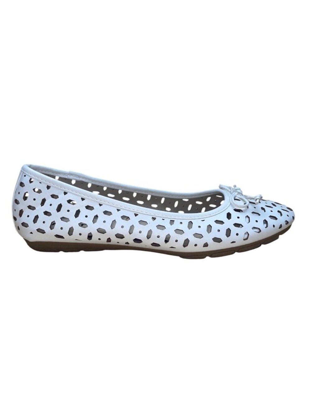Rialto Women’s White Synthetic Bow Accents Cutout Garry Ballet Flats Size 8.5M